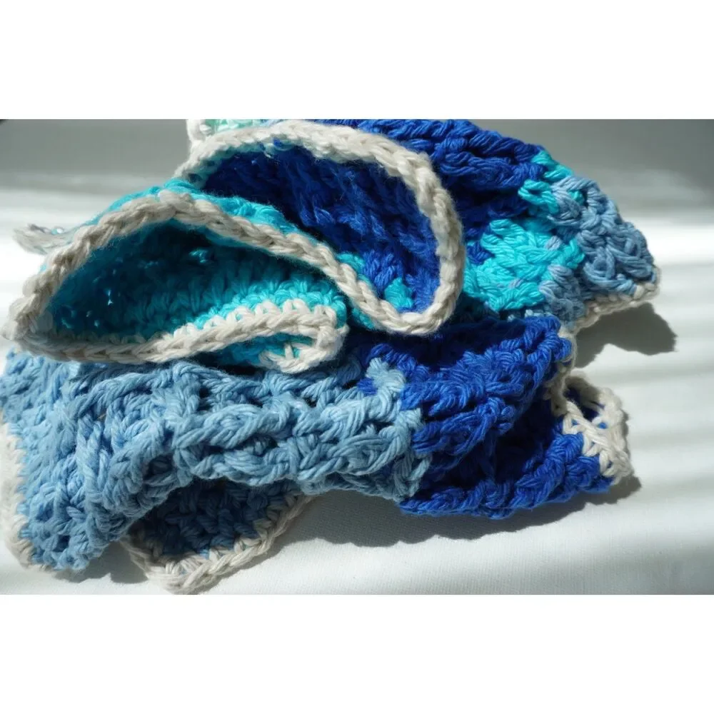 🌊 Coastal Blues Handmade Crochet Dishcloth Set 🌊